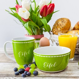Ansicht ein Set: Tasse und Schale ANTON grün